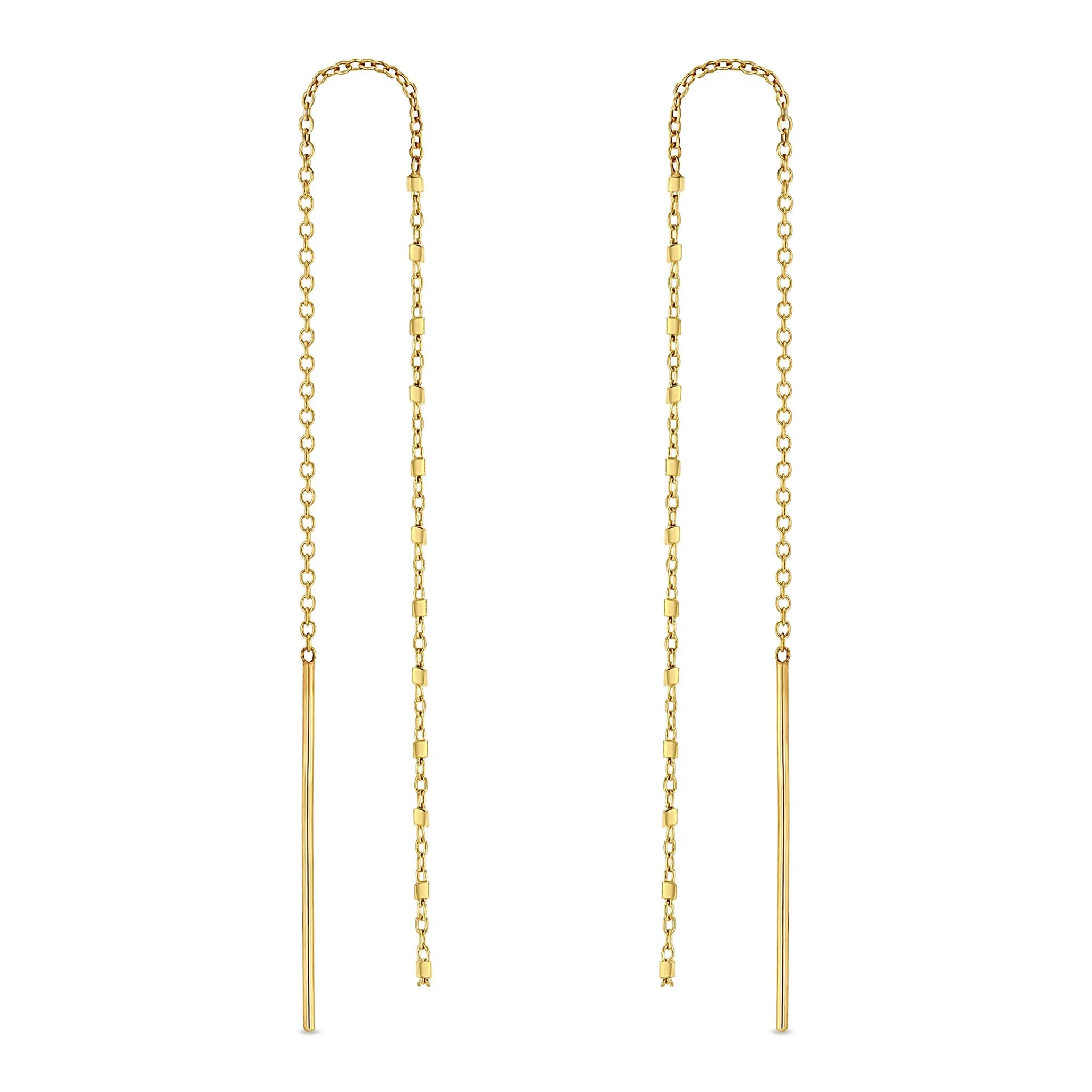 14k Gold Square Bead Chain Drop Threaders