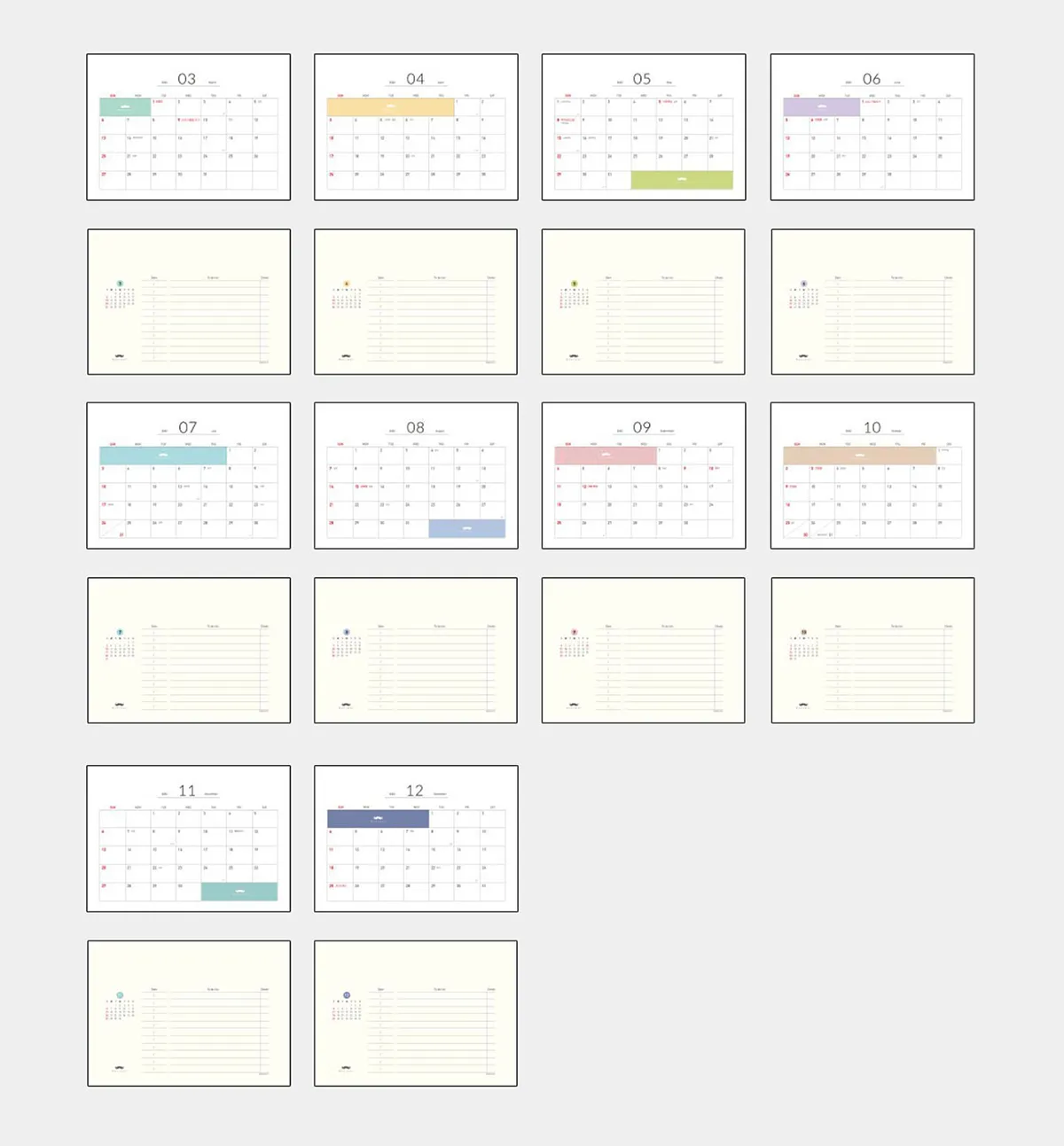 2022 Pastel Desk Calendar