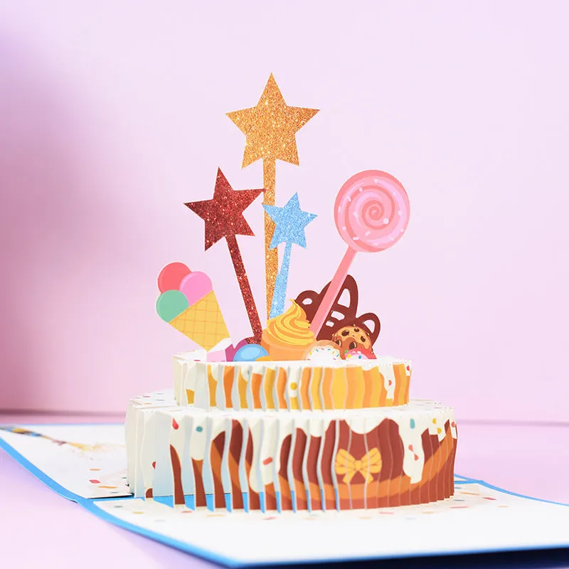 3D Pop-up birthday Card Cake Star Greeting Card