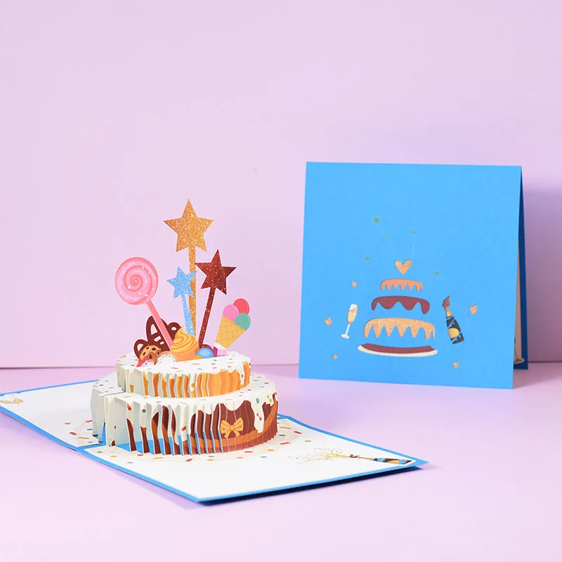 3D Pop-up birthday Card Cake Star Greeting Card