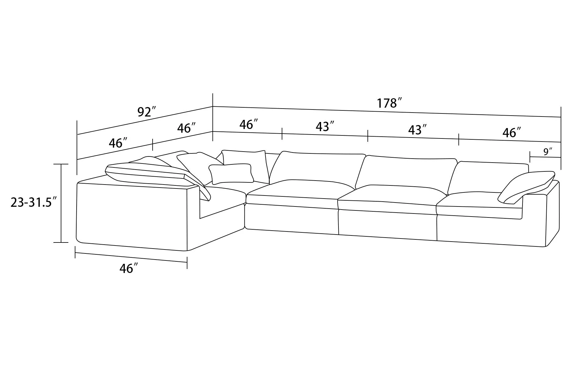 5 PIECES MËLO MODULAR CUSTOMIZABLE SECTIONAL