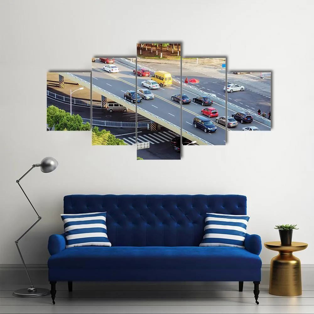 Aerial View Of Traffic Canvas Wall Art