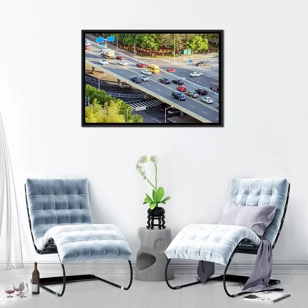 Aerial View Of Traffic Canvas Wall Art