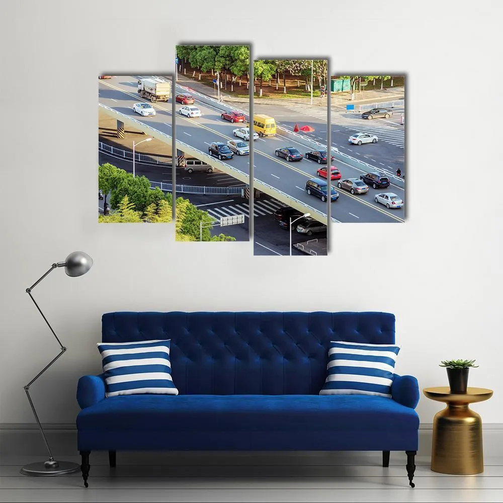 Aerial View Of Traffic Canvas Wall Art