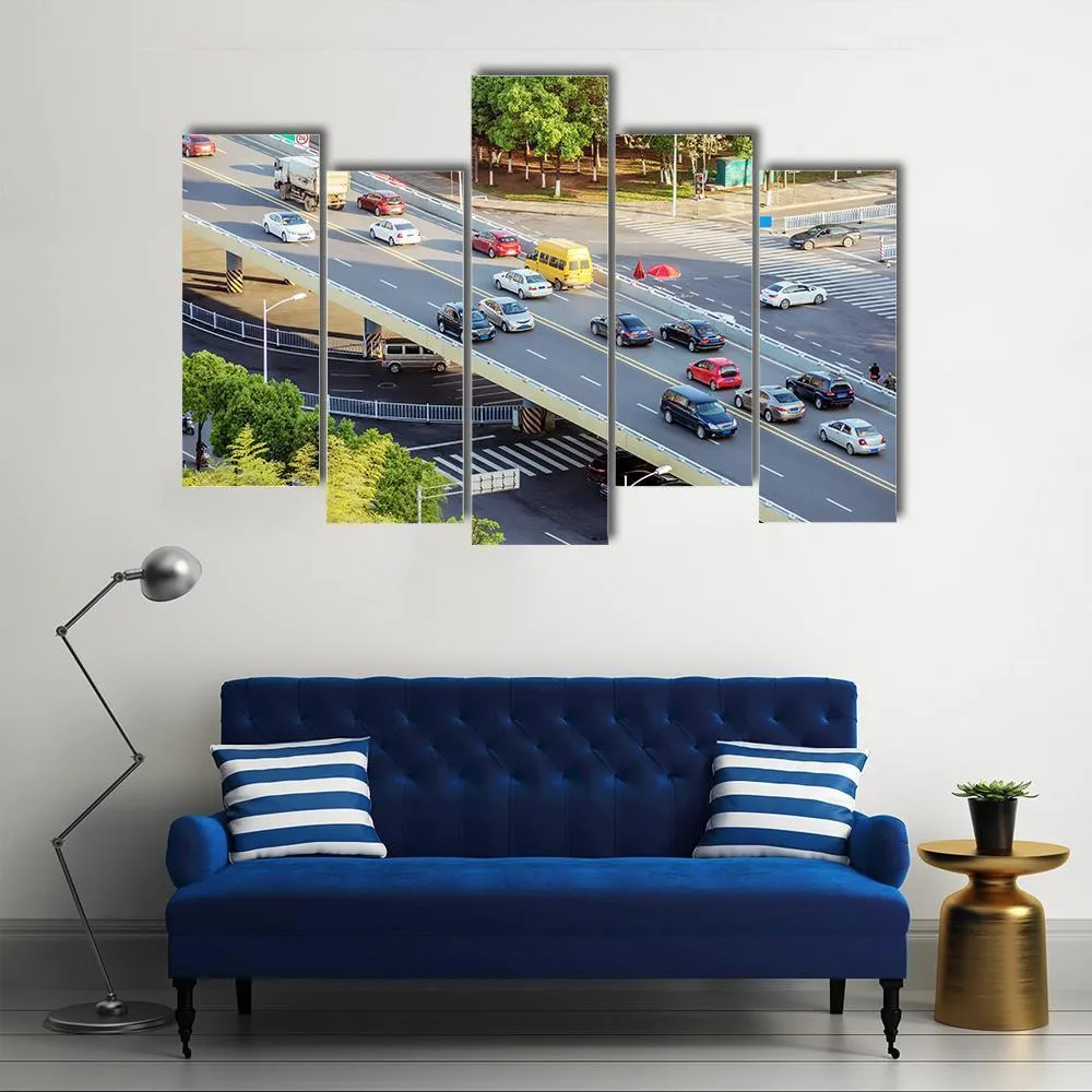 Aerial View Of Traffic Canvas Wall Art