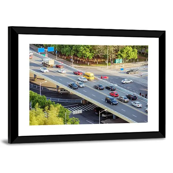 Aerial View Of Traffic Canvas Wall Art