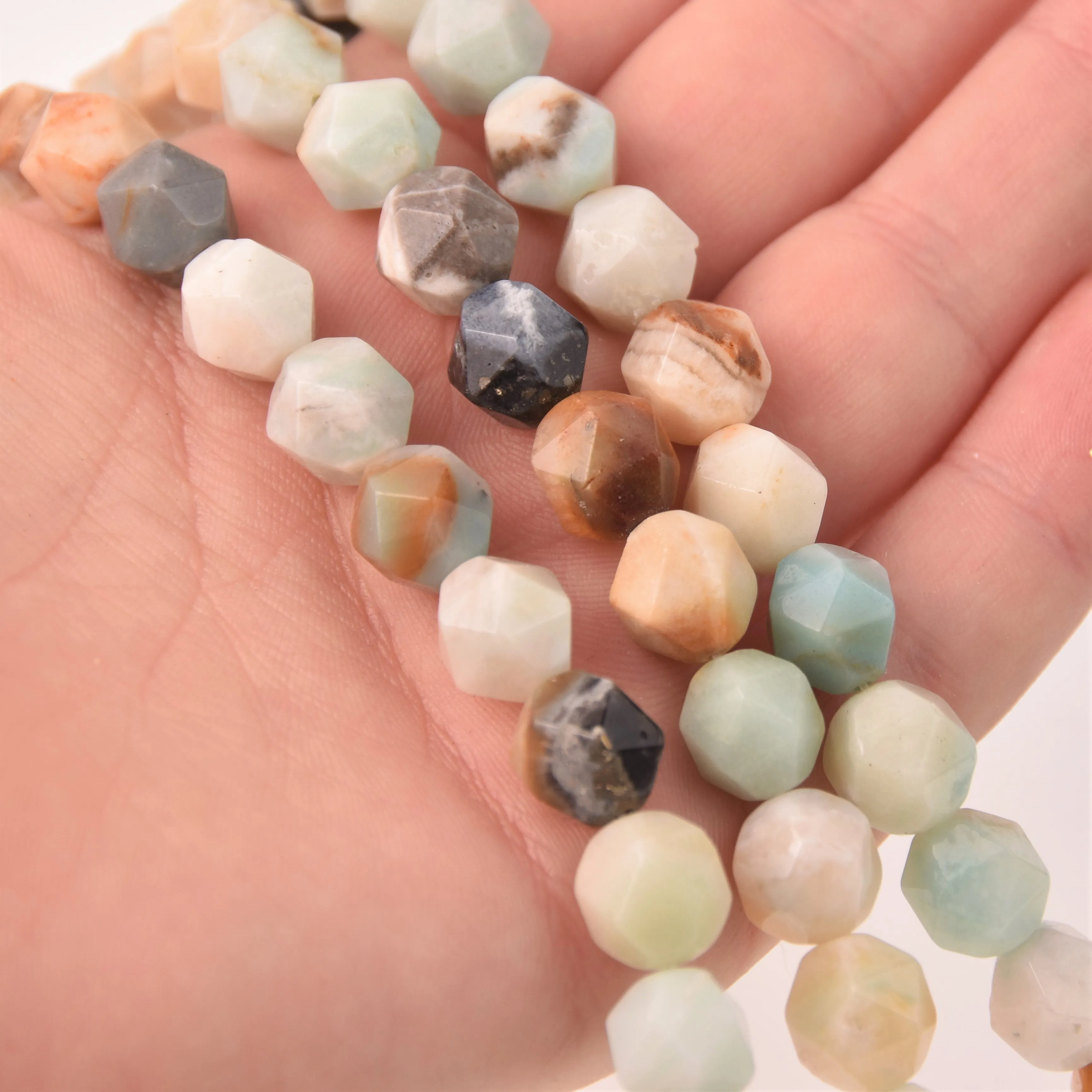 Amazonite Half Strand, 10mm Star Cut Round Gemstone Beads, 8 long gem0849