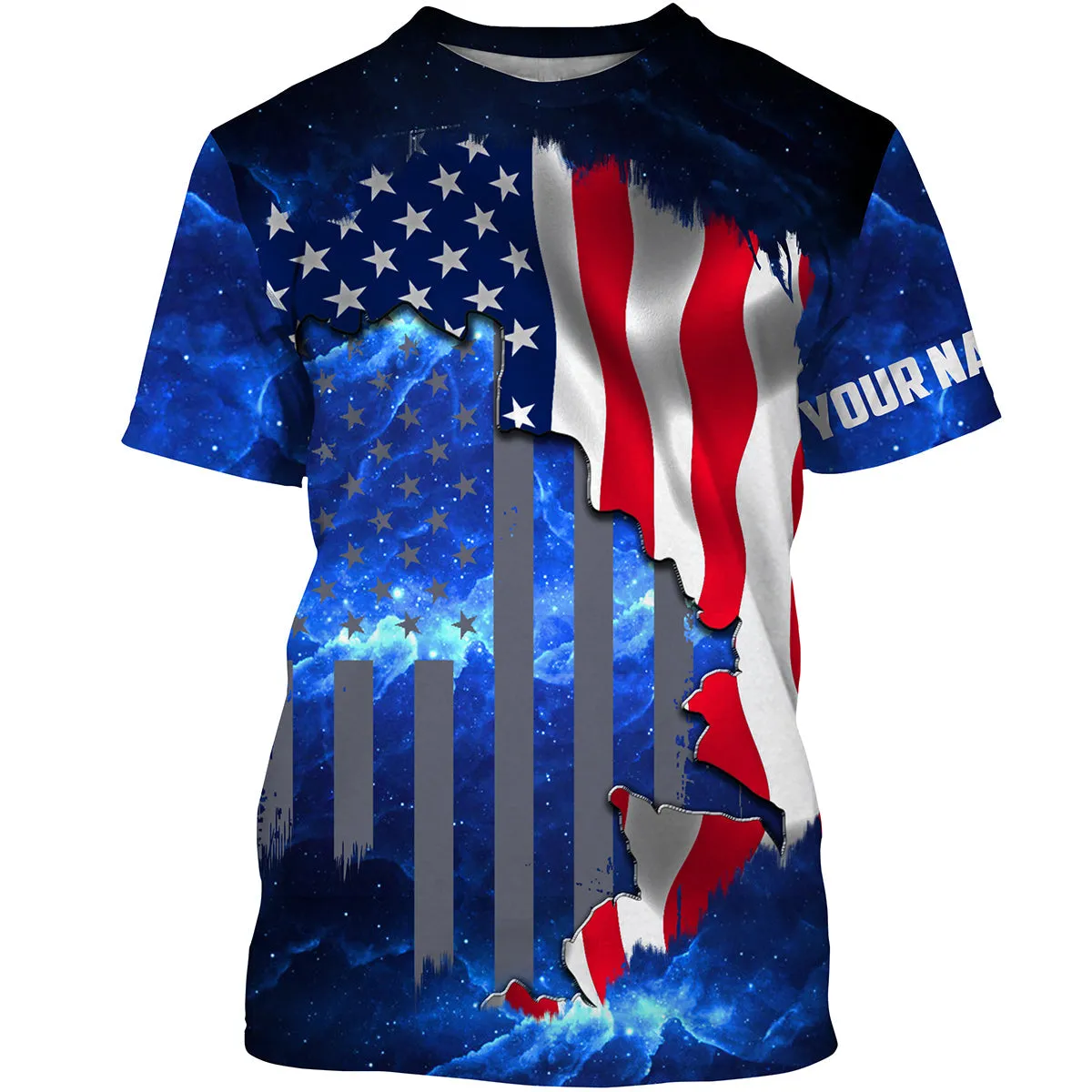 American Flag Universe Patriotic Custom Name All Over Print Shirts - Personalized Fishing Gift For Men, Women