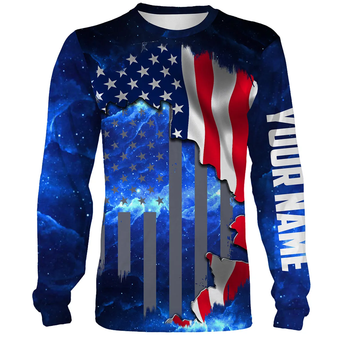 American Flag Universe Patriotic Custom Name All Over Print Shirts - Personalized Fishing Gift For Men, Women