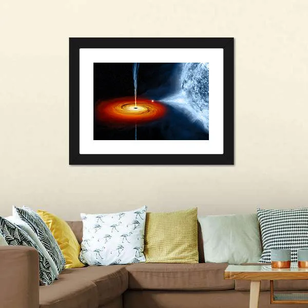 Black Hole Sucking Big White Dwarf Canvas Wall Art