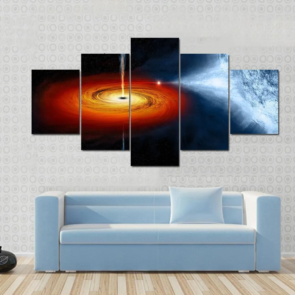 Black Hole Sucking Big White Dwarf Canvas Wall Art