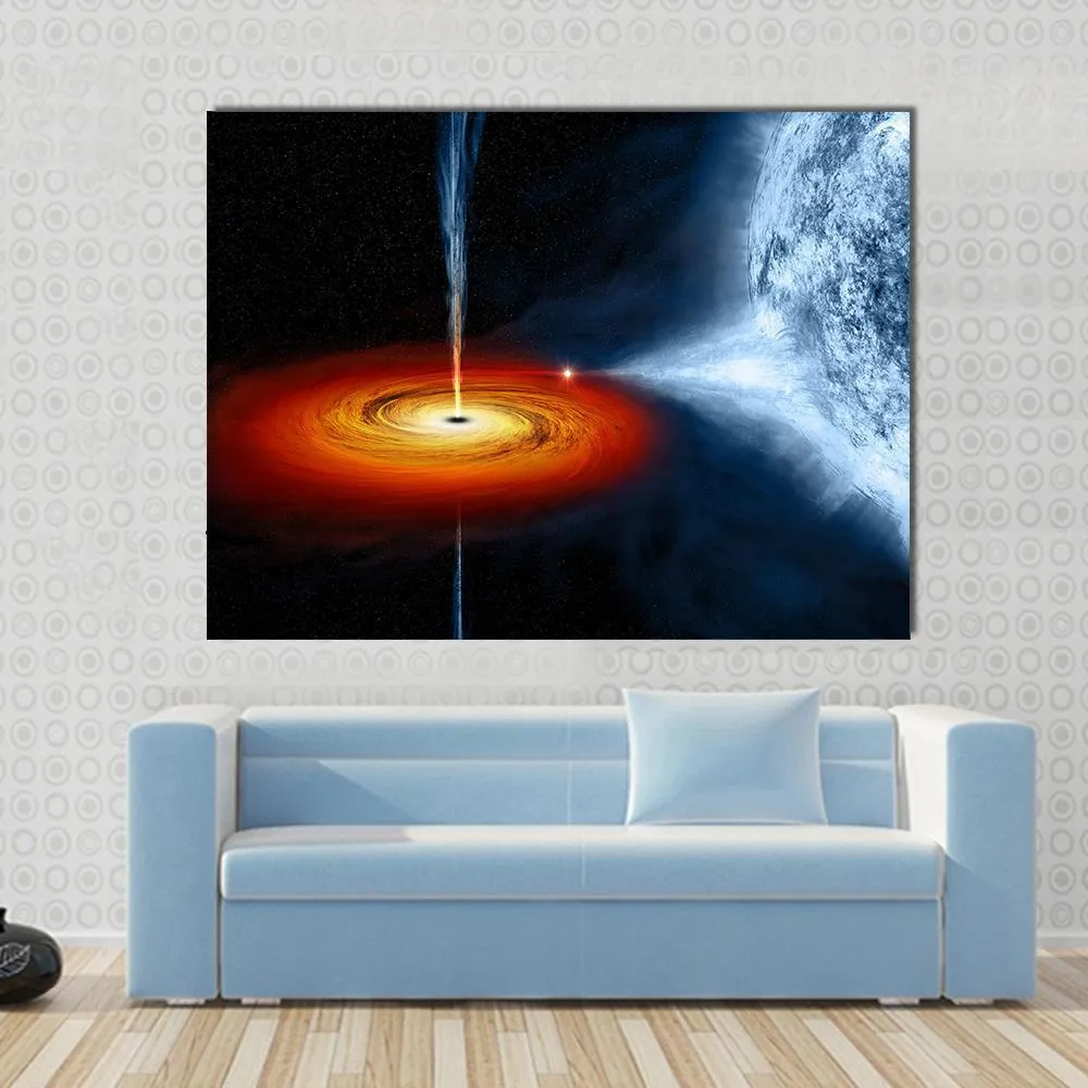 Black Hole Sucking Big White Dwarf Canvas Wall Art