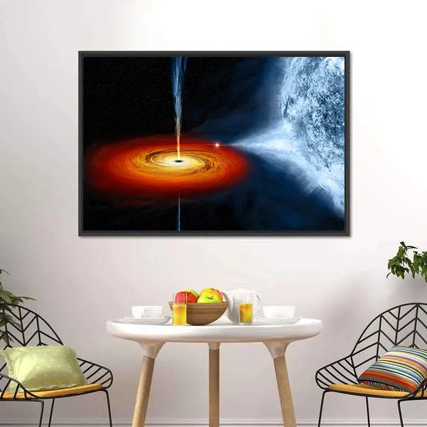 Black Hole Sucking Big White Dwarf Canvas Wall Art