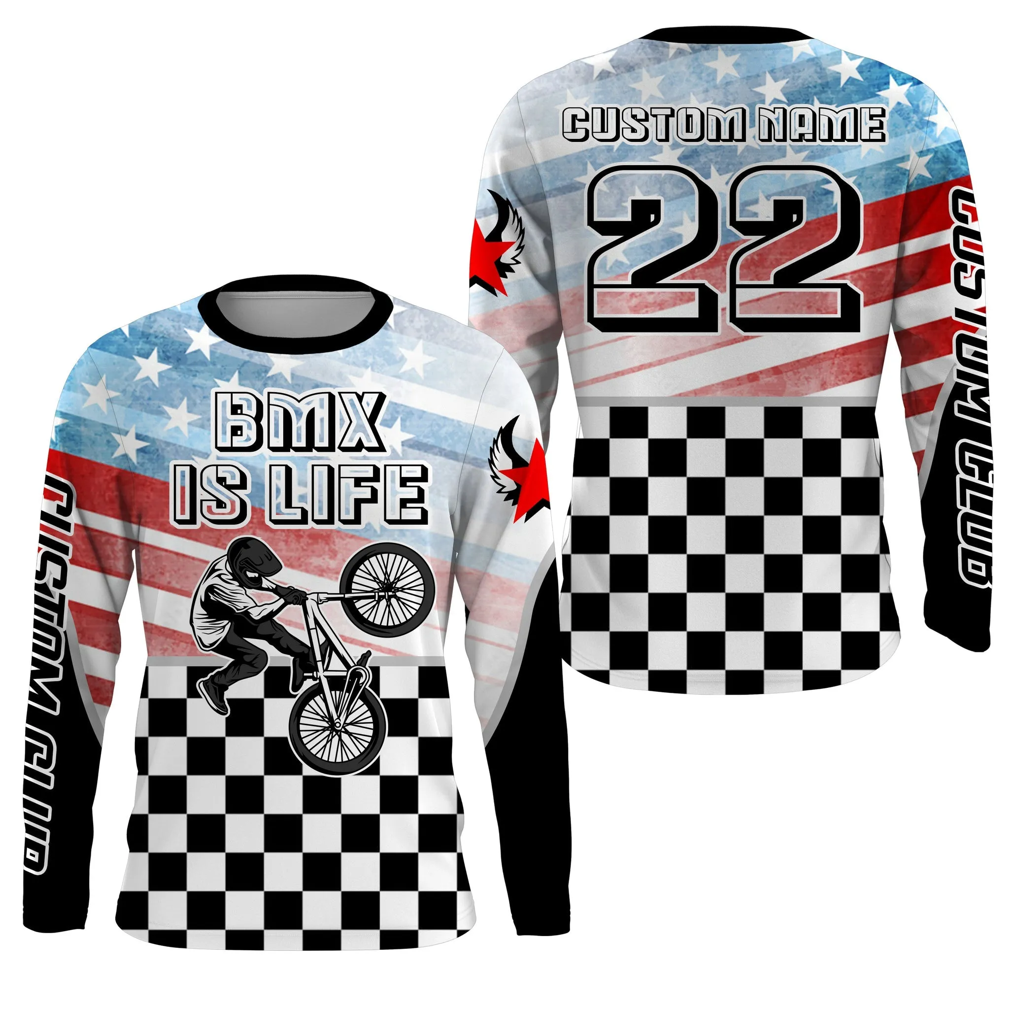 BMX Life American Caro BMX Racing Jersey Personalized Patriotic Cycling 3D Long Sleeve Shirt Motocross Racewear