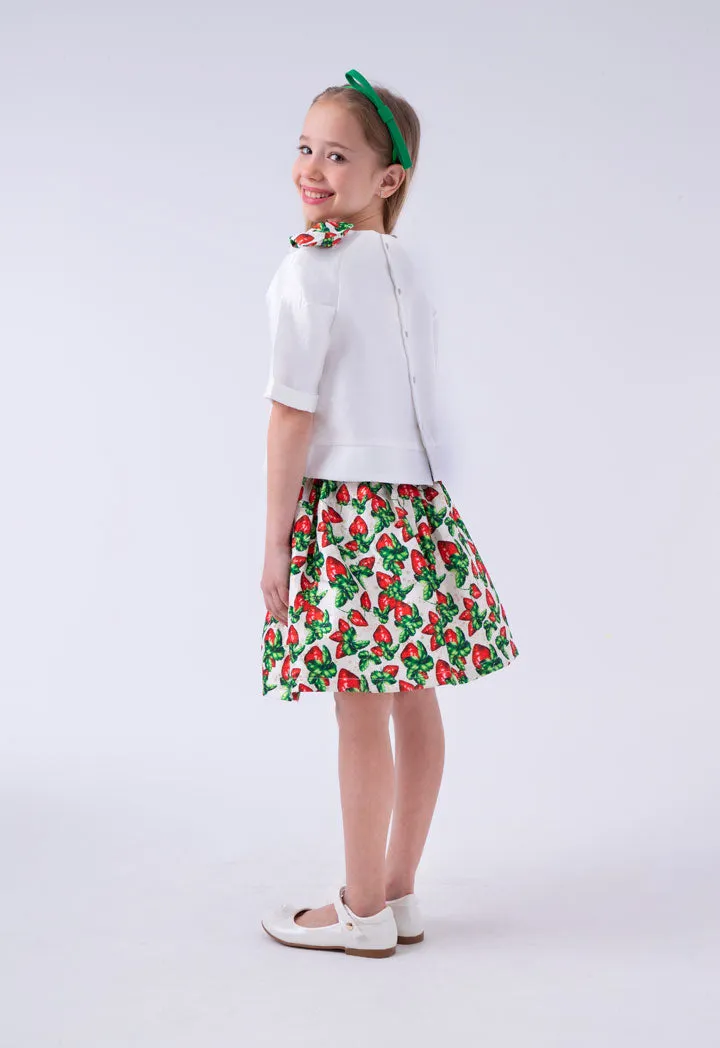 Bow Accent Blouse And Printed Skirt Set