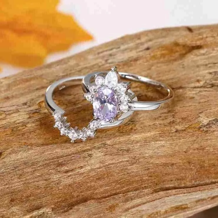 Brilliant Amethyst Double Ring - 925 Sterling Silver