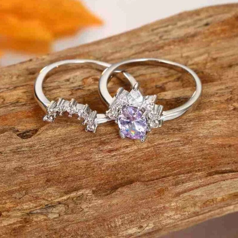 Brilliant Amethyst Double Ring - 925 Sterling Silver