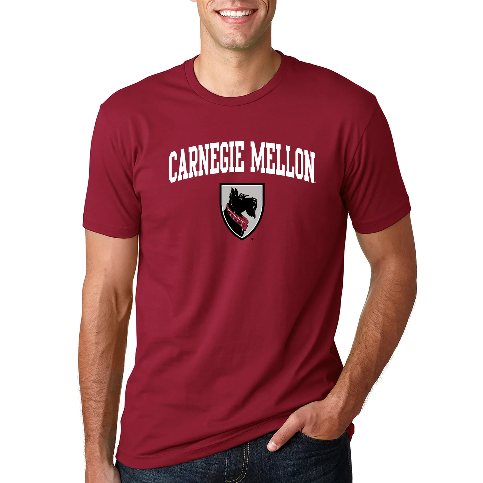 Carnegie Mellon Tartans Arch Logo Premium Cotton T Shirt - Cardinal