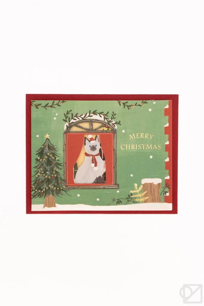 Cat At Window Pop-Up Christmas Card