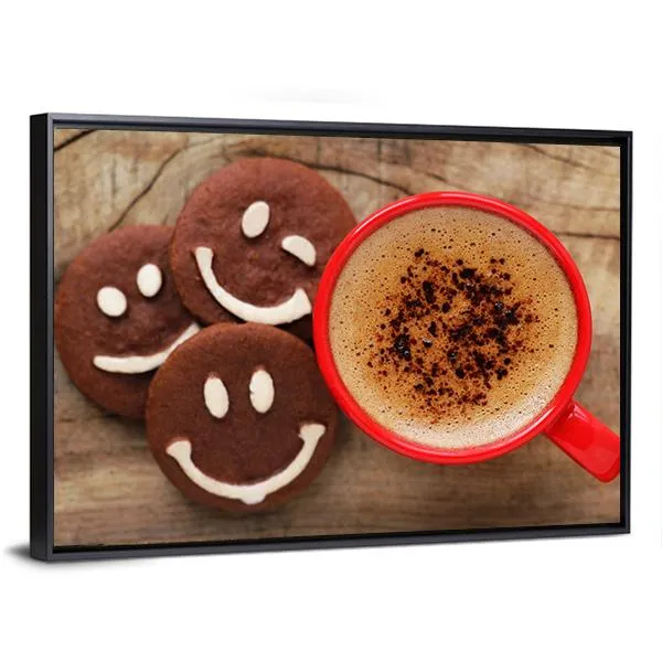 Coffee Cup With Cookies Canvas Wall Art