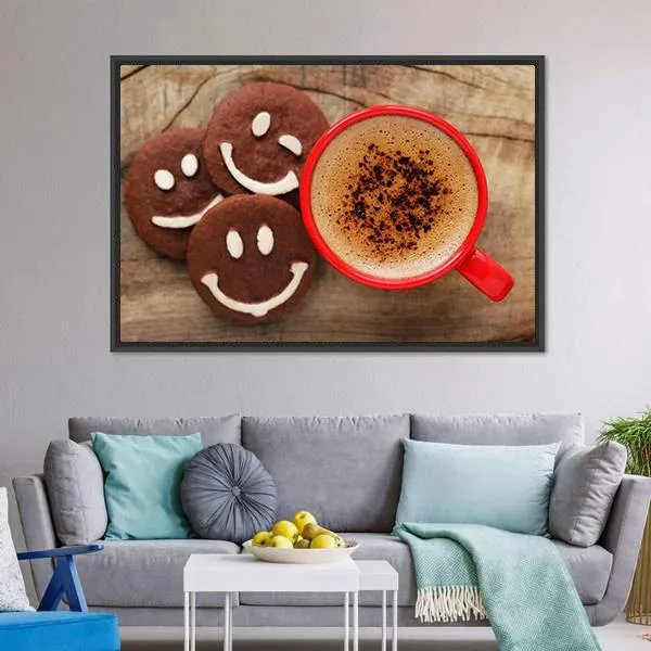 Coffee Cup With Cookies Canvas Wall Art