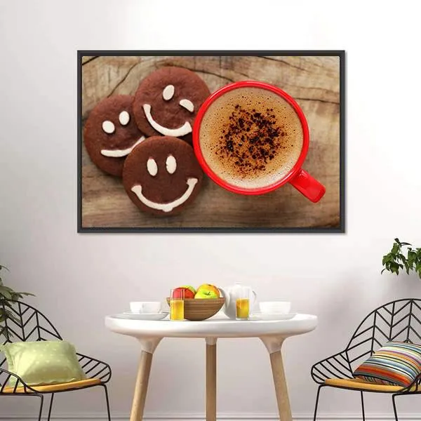 Coffee Cup With Cookies Canvas Wall Art