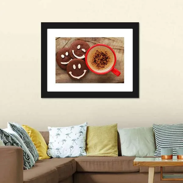 Coffee Cup With Cookies Canvas Wall Art