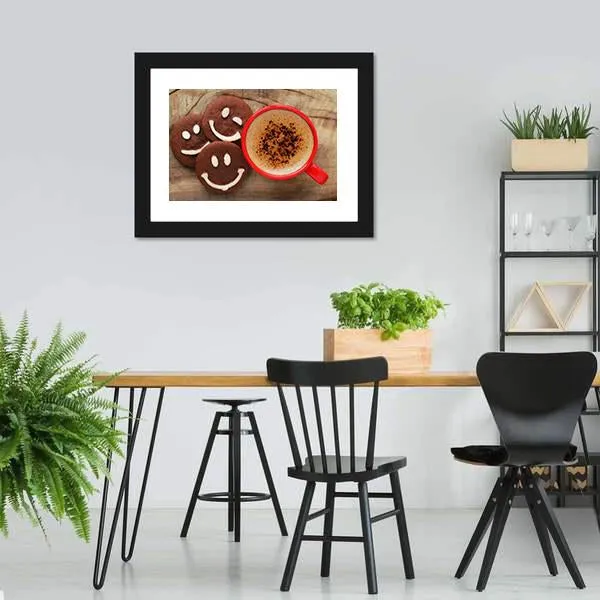 Coffee Cup With Cookies Canvas Wall Art