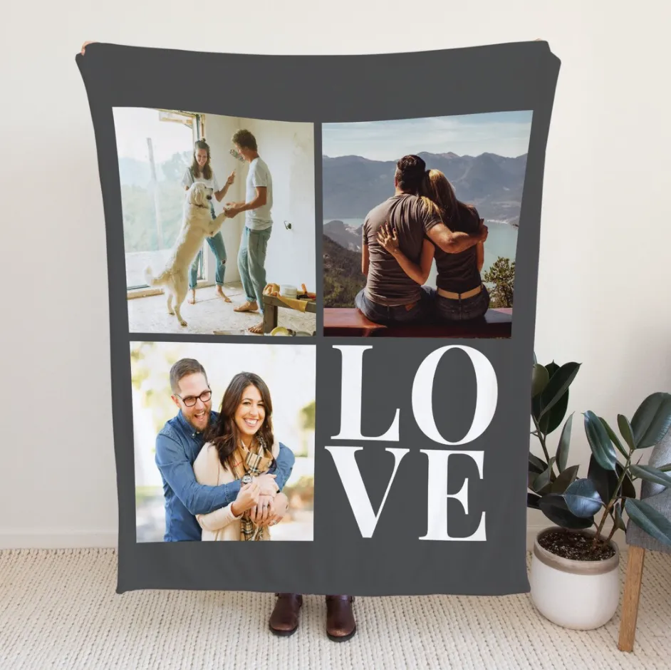 Custom Fleece 3 Photos LOVE  Blanket For Valentine's Day