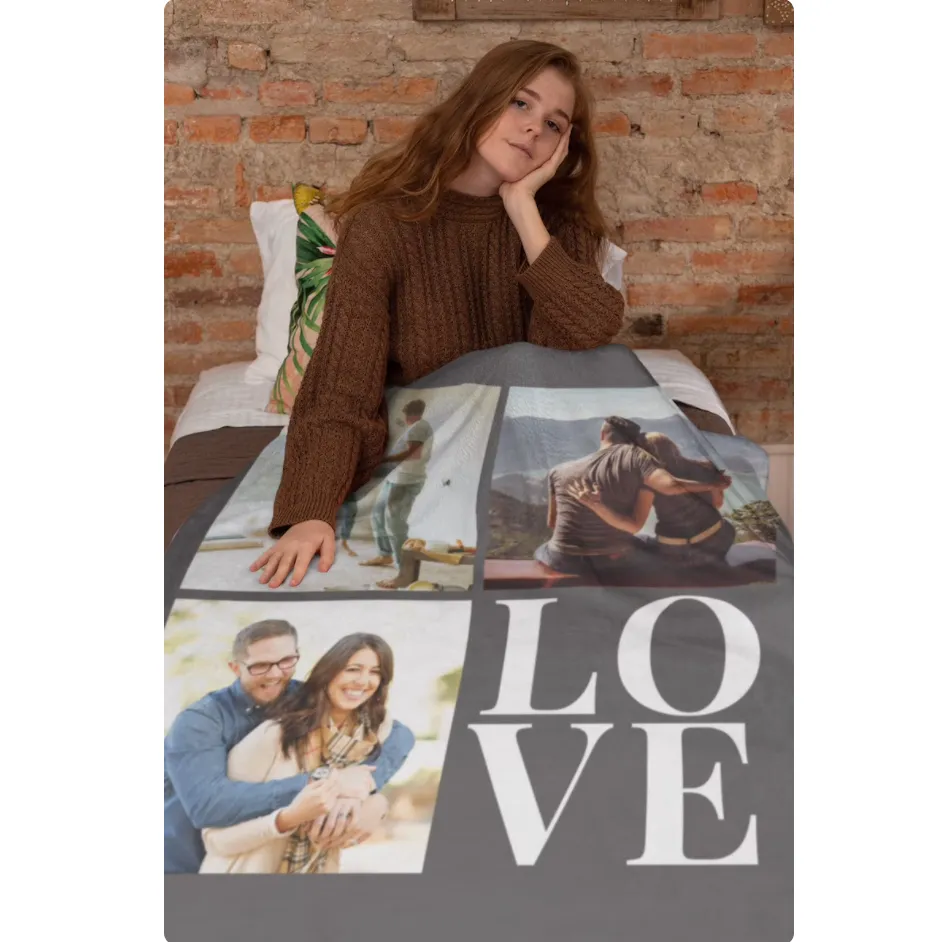 Custom Fleece 3 Photos LOVE  Blanket For Valentine's Day