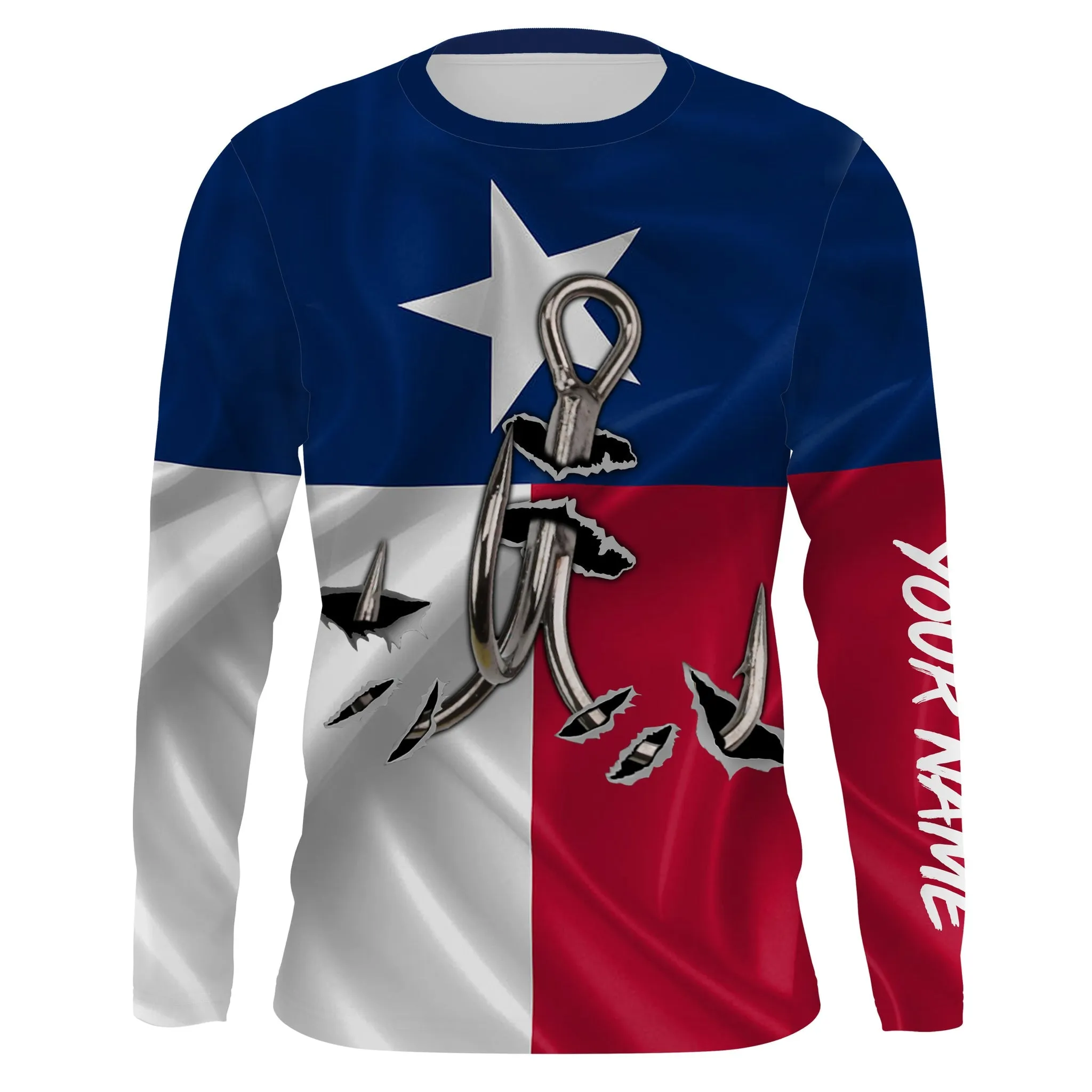 Custom Texas Flag Texas Fishing 3D Fish Hook Long Sleeve Personalized Fishing Apparel Gift