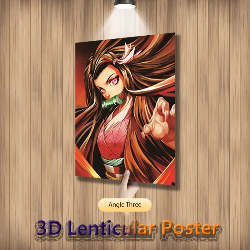 Demon Slayer Tanjirou Kibutsuji Muzan Nezuko Illusion Flip Image, Hologram Motion Lenticular Anime Poster (40x30 Cms)