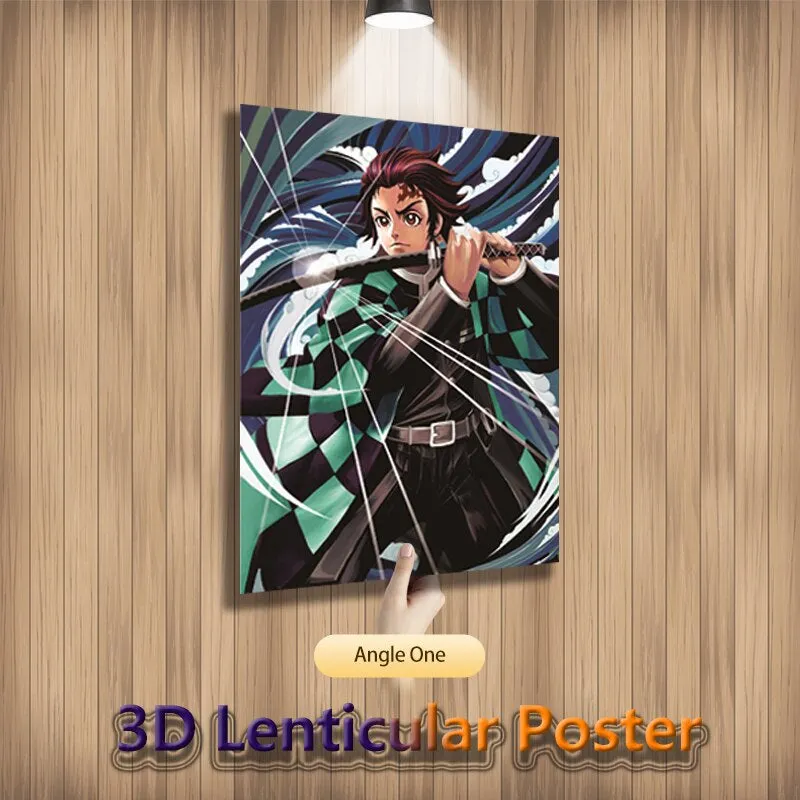 Demon Slayer Tanjirou Kibutsuji Muzan Nezuko Illusion Flip Image, Hologram Motion Lenticular Anime Poster (40x30 Cms)