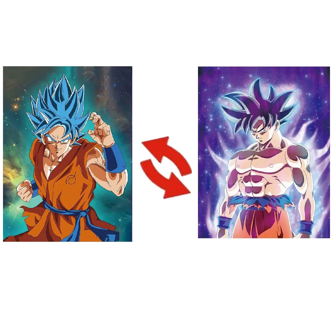 Dragon Ball Goku Ultra Instinct And Super Saiyan Blue Illusion Flip Image, Hologram Motion Lenticular Anime Poster (40x30 Cms)