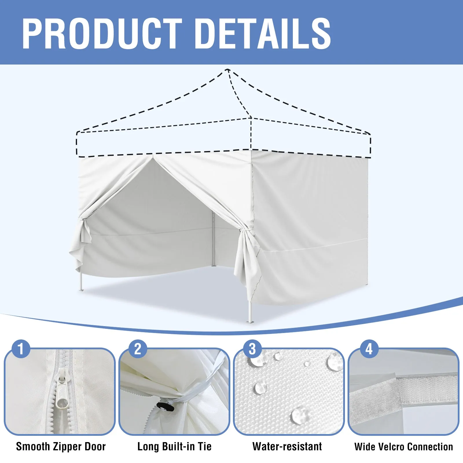 EAGLE PEAK 4-Piece Sunwall/Sidewalls for 10x10 ft Steel Commercial Custom Canopy Only,  Includes 3 Sidewalls and 1 Entry Wall, Pack of 4, White