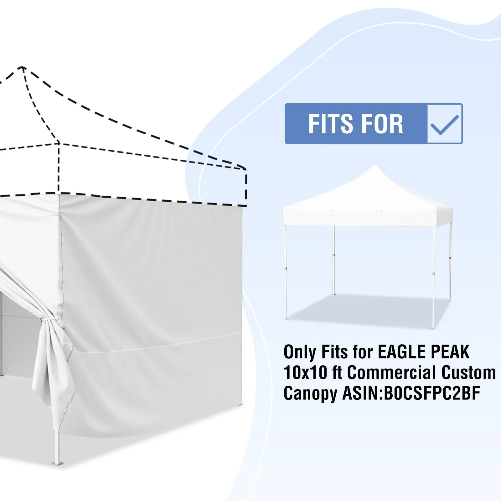 EAGLE PEAK 4-Piece Sunwall/Sidewalls for 10x10 ft Steel Commercial Custom Canopy Only,  Includes 3 Sidewalls and 1 Entry Wall, Pack of 4, White