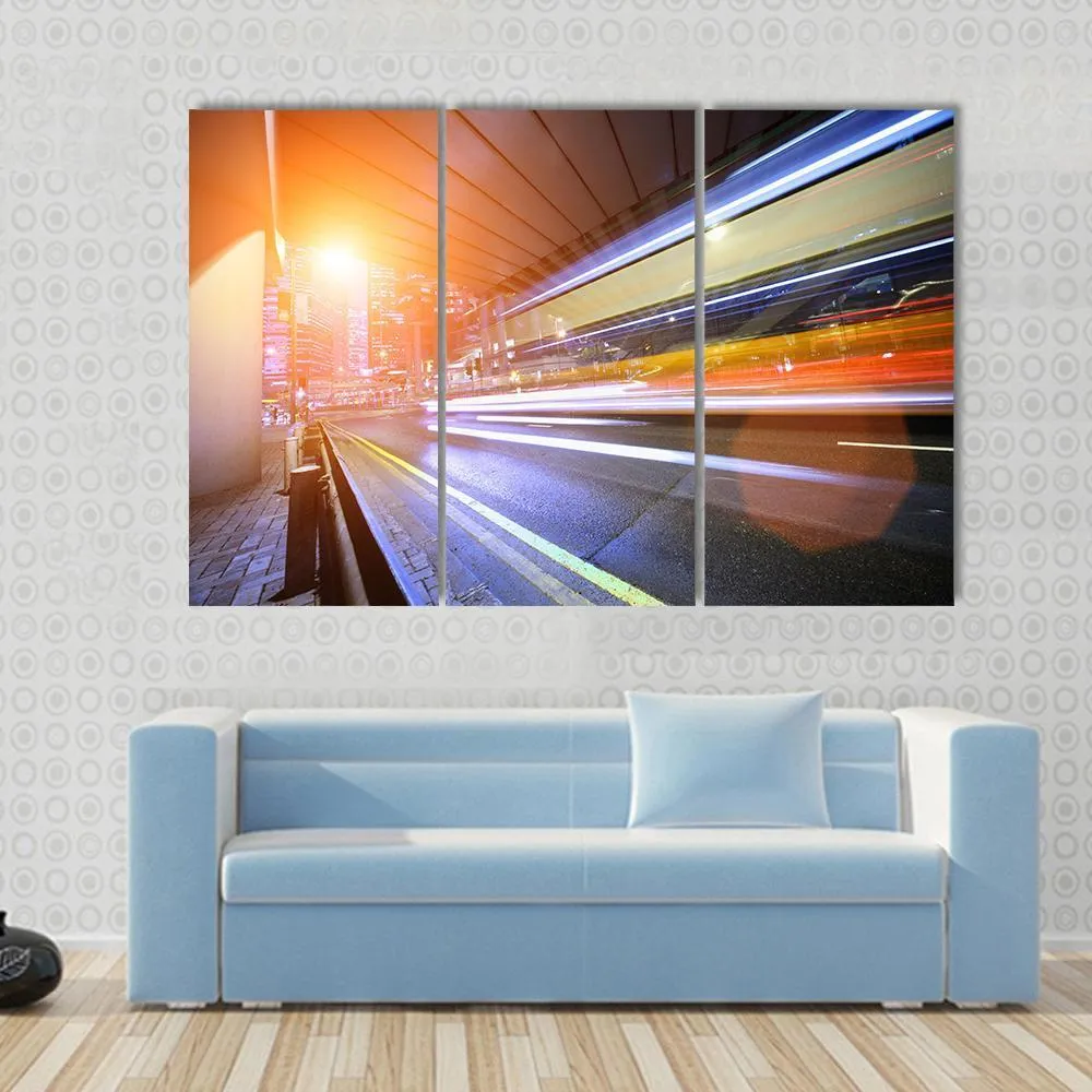 Fast Moving Train At Night Canvas Wall Art