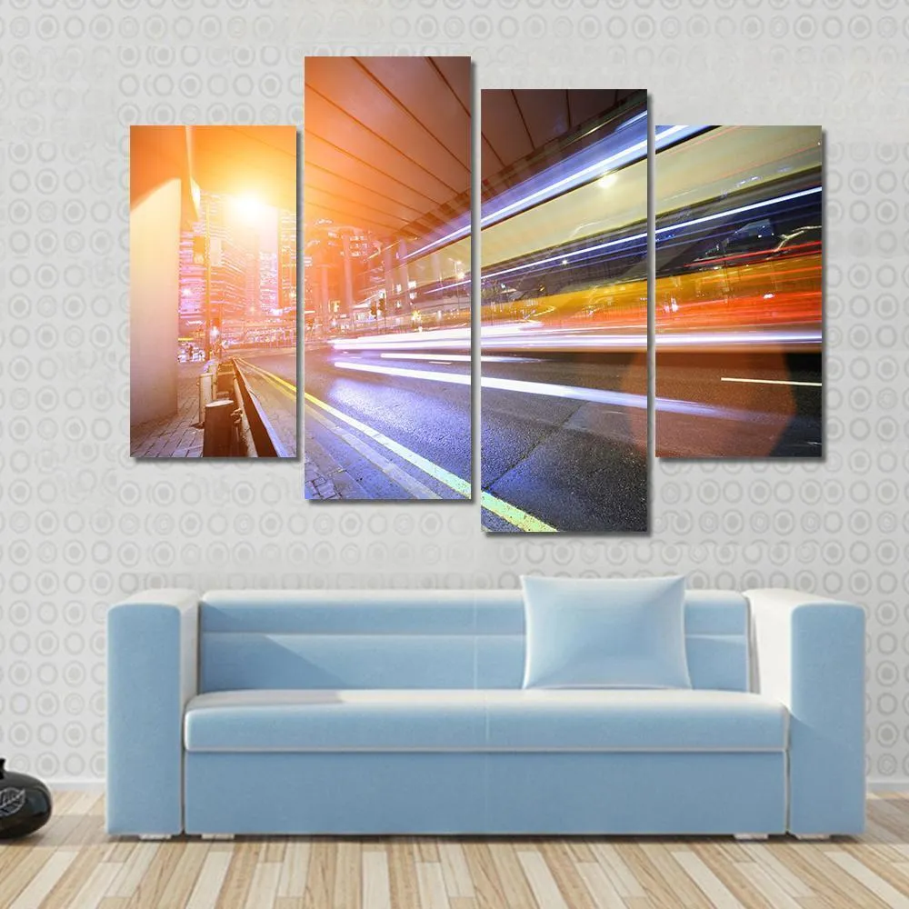 Fast Moving Train At Night Canvas Wall Art