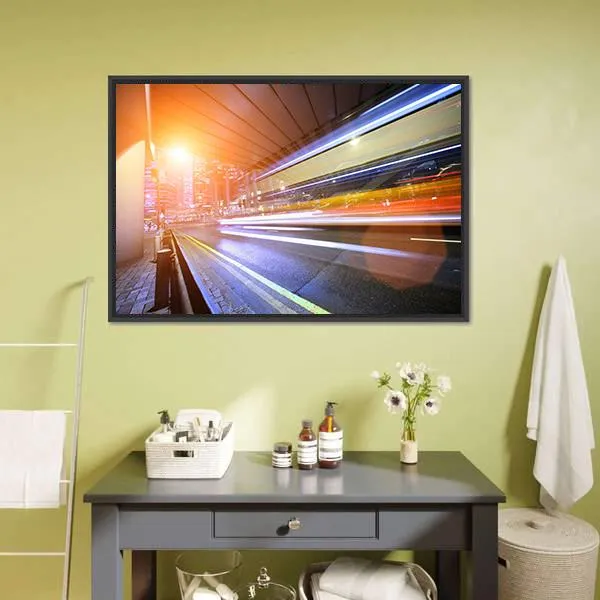 Fast Moving Train At Night Canvas Wall Art