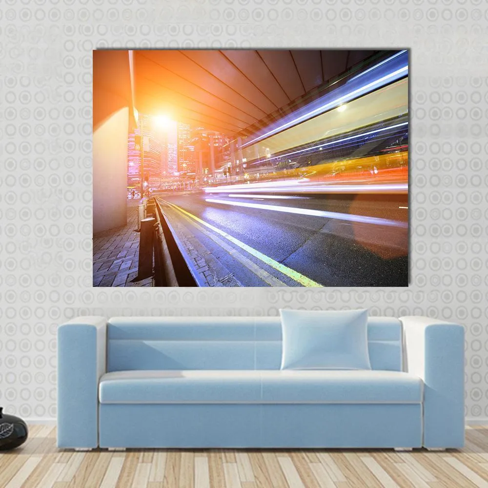 Fast Moving Train At Night Canvas Wall Art