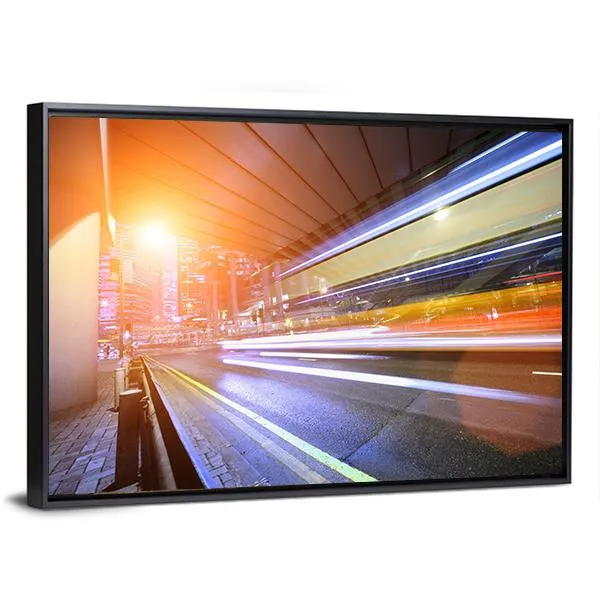 Fast Moving Train At Night Canvas Wall Art