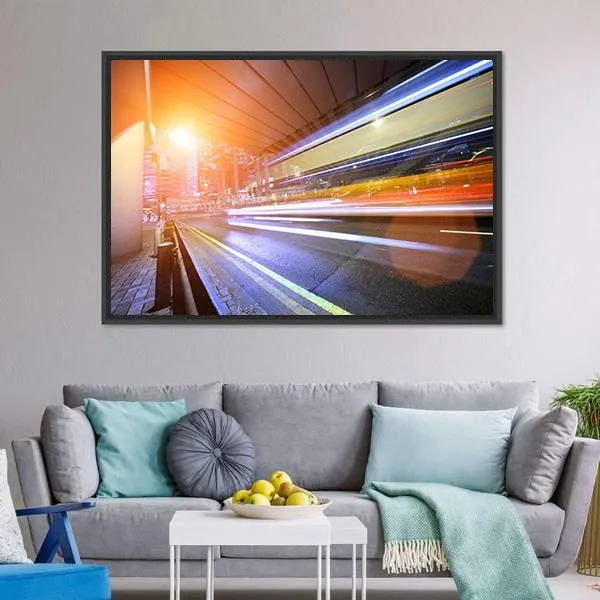 Fast Moving Train At Night Canvas Wall Art