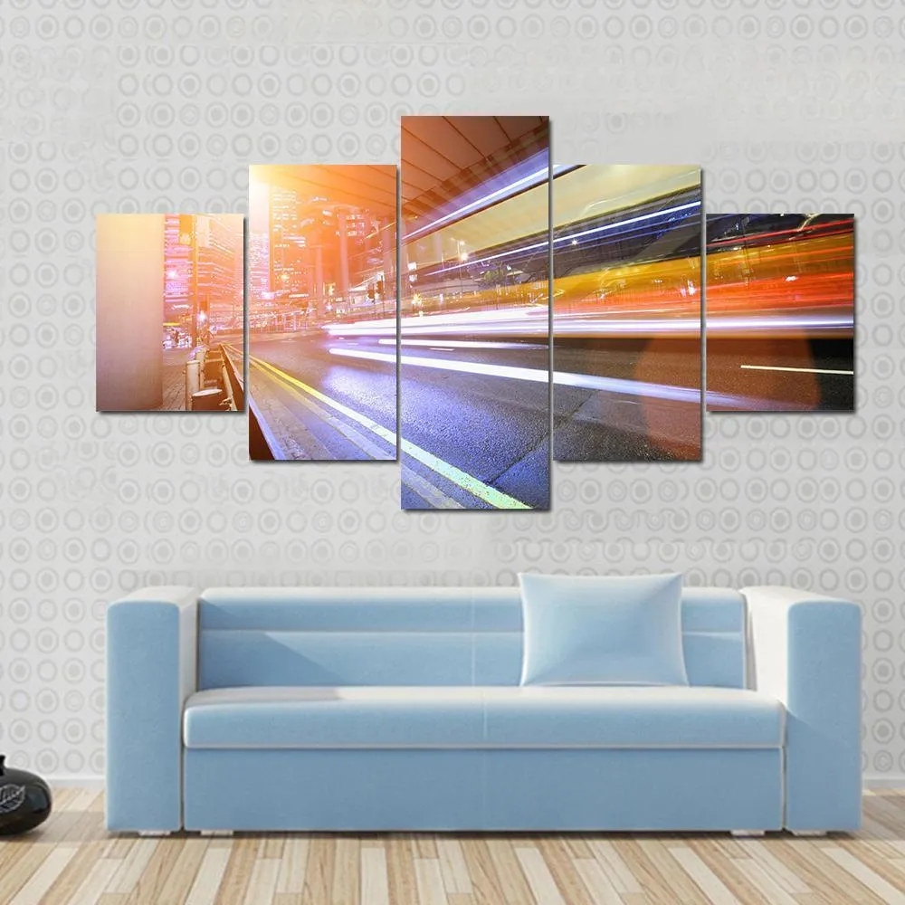 Fast Moving Train At Night Canvas Wall Art