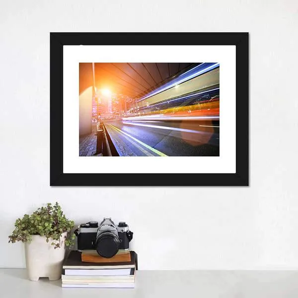 Fast Moving Train At Night Canvas Wall Art