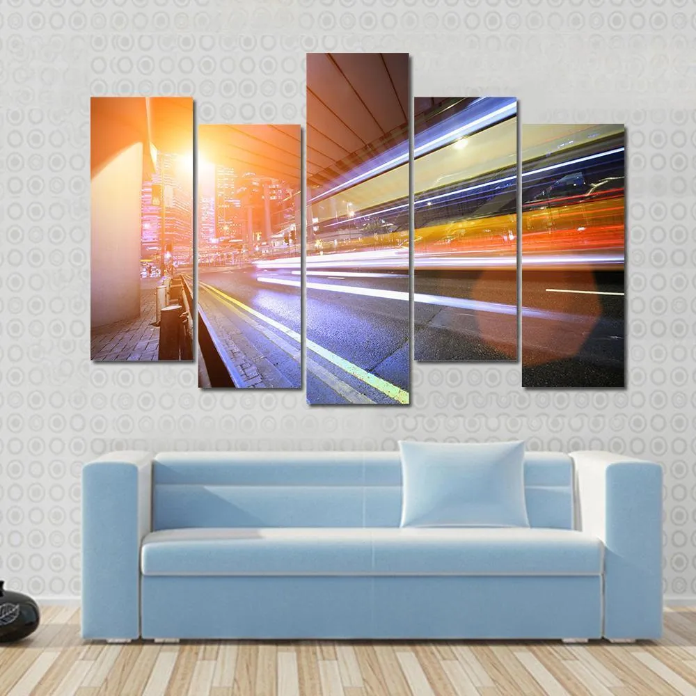 Fast Moving Train At Night Canvas Wall Art