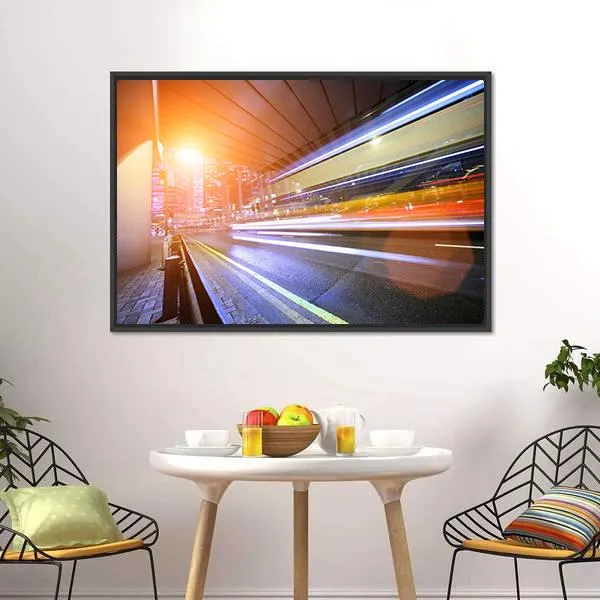 Fast Moving Train At Night Canvas Wall Art