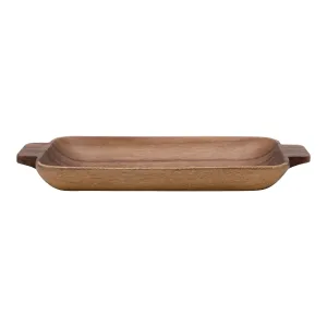 Hand-Carved Acacia Wood Tray w/ Handles