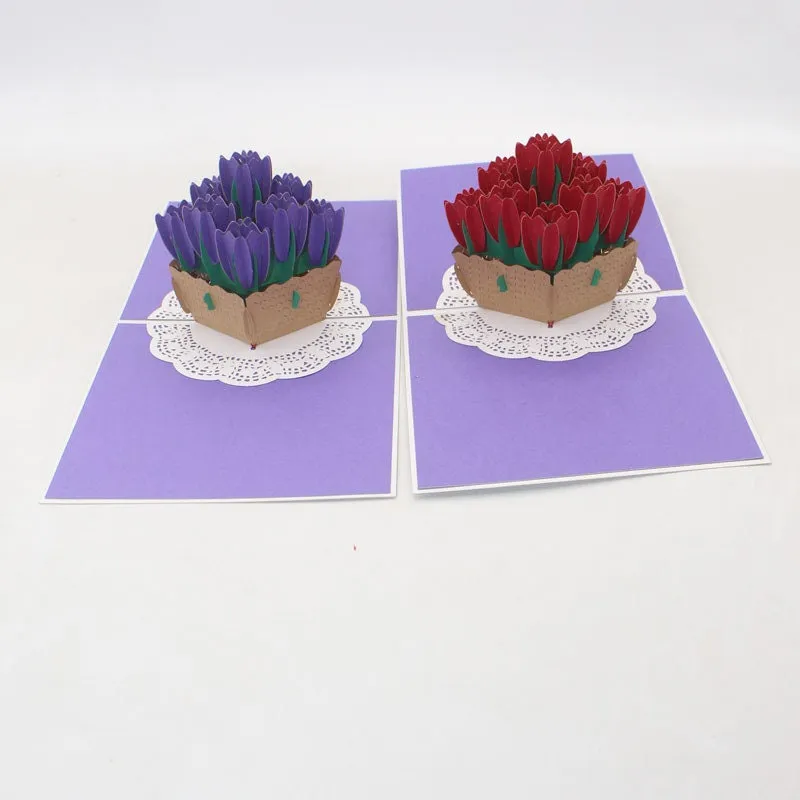 Handmade 3D Flower Basket Pop-Up Greeting Card - Perfect for Birthday Wishes, Thinking of You, Congrats, Thank You, & Ideal Gift for Kids