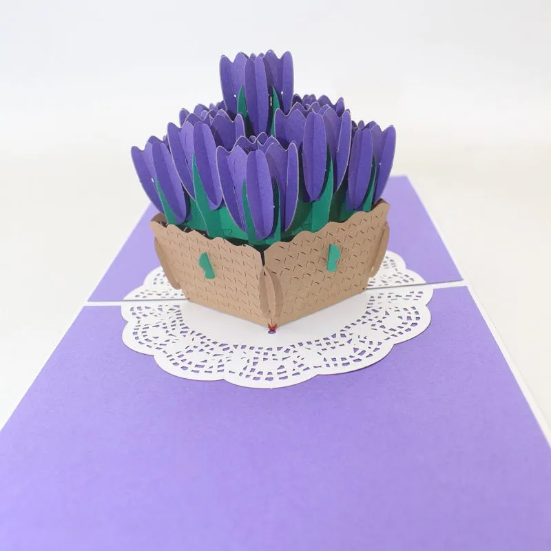 Handmade 3D Flower Basket Pop-Up Greeting Card - Perfect for Birthday Wishes, Thinking of You, Congrats, Thank You, & Ideal Gift for Kids