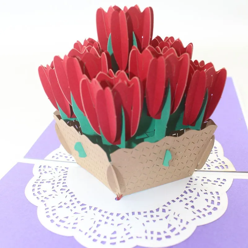 Handmade 3D Flower Basket Pop-Up Greeting Card - Perfect for Birthday Wishes, Thinking of You, Congrats, Thank You, & Ideal Gift for Kids